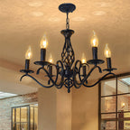 Contemporary Industrial Twig Candle Shaped Iron 3/5/6/8/10 Light Chandelier for Living Room BulbSquare