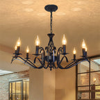 Contemporary Industrial Twig Candle Shaped Iron 3/5/6/8/10 Light Chandelier for Living Room BulbSquare