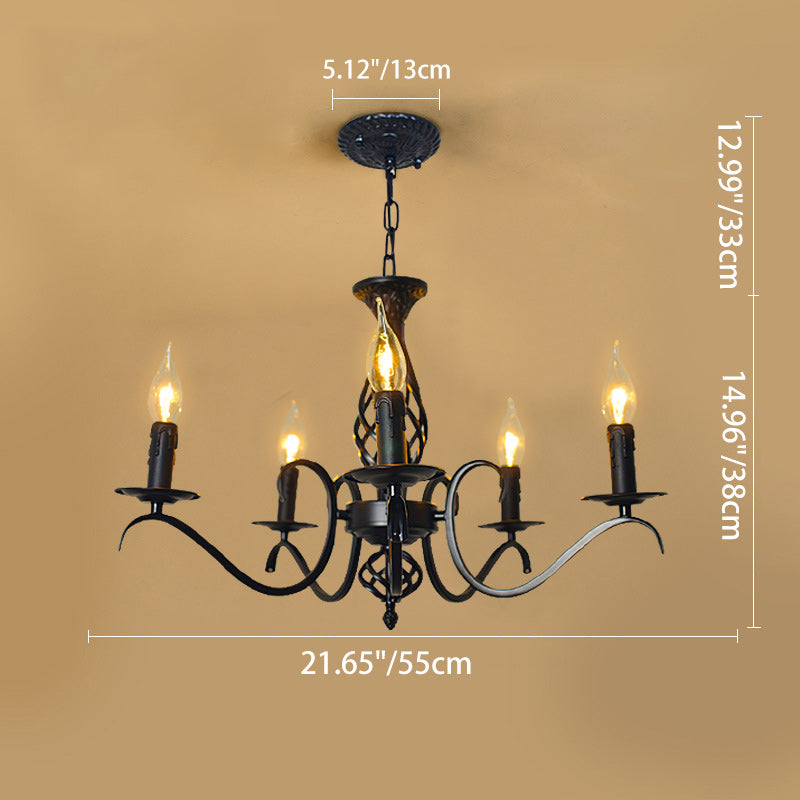 Contemporary Industrial Twig Candle Shaped Iron 3/5/6/8/10 Light Chandelier for Living Room BulbSquare