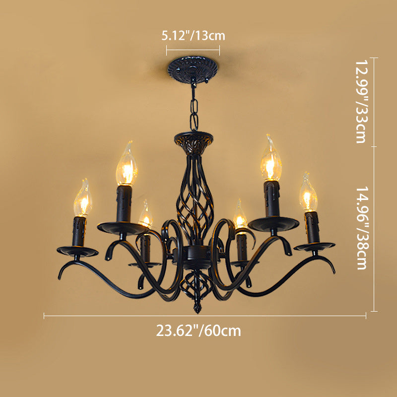 Contemporary Industrial Twig Candle Shaped Iron 3/5/6/8/10 Light Chandelier for Living Room BulbSquare