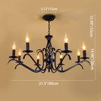 Contemporary Industrial Twig Candle Shaped Iron 3/5/6/8/10 Light Chandelier for Living Room BulbSquare