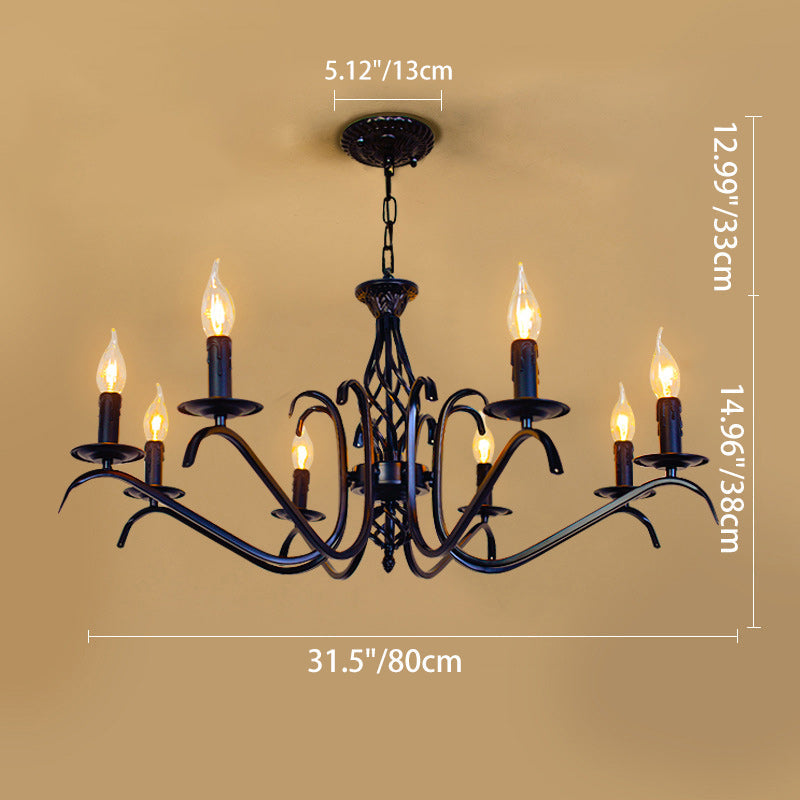 Contemporary Industrial Twig Candle Shaped Iron 3/5/6/8/10 Light Chandelier for Living Room BulbSquare