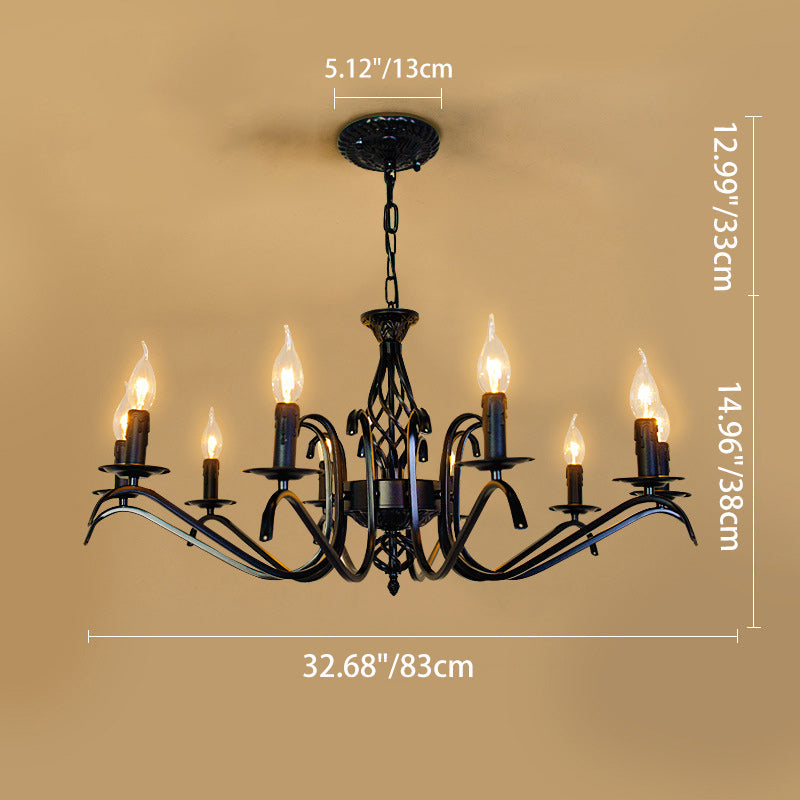 Contemporary Industrial Twig Candle Shaped Iron 3/5/6/8/10 Light Chandelier for Living Room BulbSquare