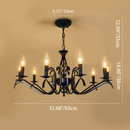 Contemporary Industrial Twig Candle Shaped Iron 3/5/6/8/10 Light Chandelier for Living Room
