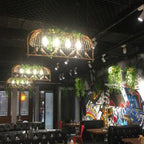 Contemporary Industrial Birdcage Bird Plant Rectangle Linear Iron 1/4 Light Chandelier for Dining Room BulbSquare