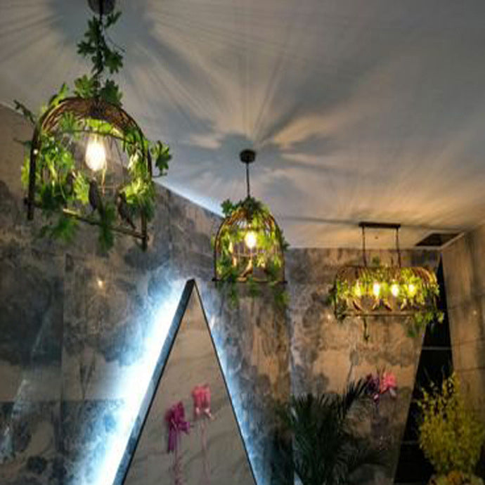 Contemporary Industrial Birdcage Bird Plant Rectangle Linear Iron 1/4 Light Chandelier for Dining Room BulbSquare
