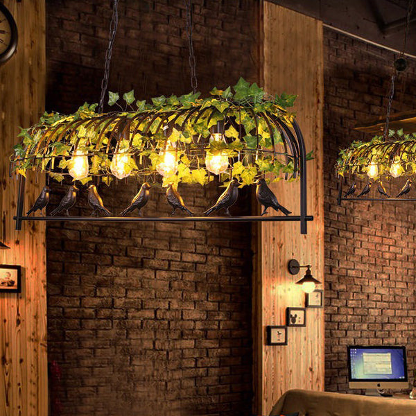 Contemporary Industrial Birdcage Bird Plant Rectangle Linear Iron 1/4 Light Chandelier for Dining Room BulbSquare