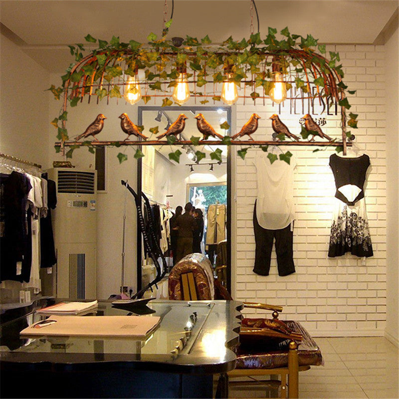 Contemporary Industrial Birdcage Bird Plant Rectangle Linear Iron 1/4 Light Chandelier for Dining Room