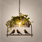 Contemporary Industrial Birdcage Bird Plant Rectangle Linear Iron 1/4 Light Chandelier for Dining Room BulbSquare