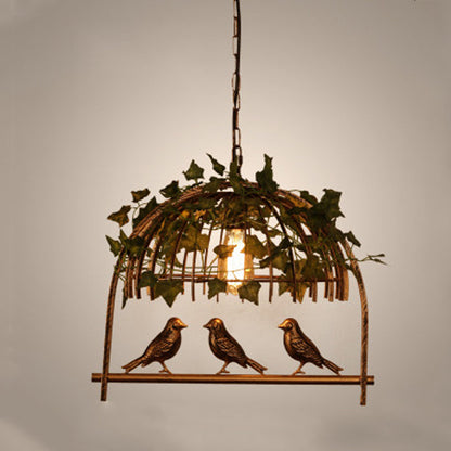 Contemporary Industrial Birdcage Bird Plant Rectangle Linear Iron 1/4 Light Chandelier for Dining Room