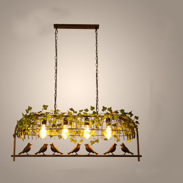 Contemporary Industrial Birdcage Bird Plant Rectangle Linear Iron 1/4 Light Chandelier for Dining Room BulbSquare