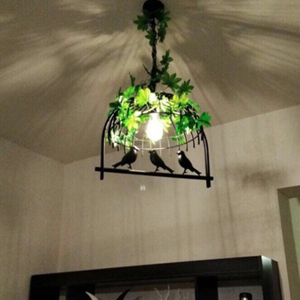 Contemporary Industrial Birdcage Bird Plant Rectangle Linear Iron 1/4 Light Chandelier for Dining Room BulbSquare