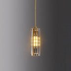 Modern Luxury Rectangle Linear Copper Crystal 1-Light Pendant Light For Bedroom