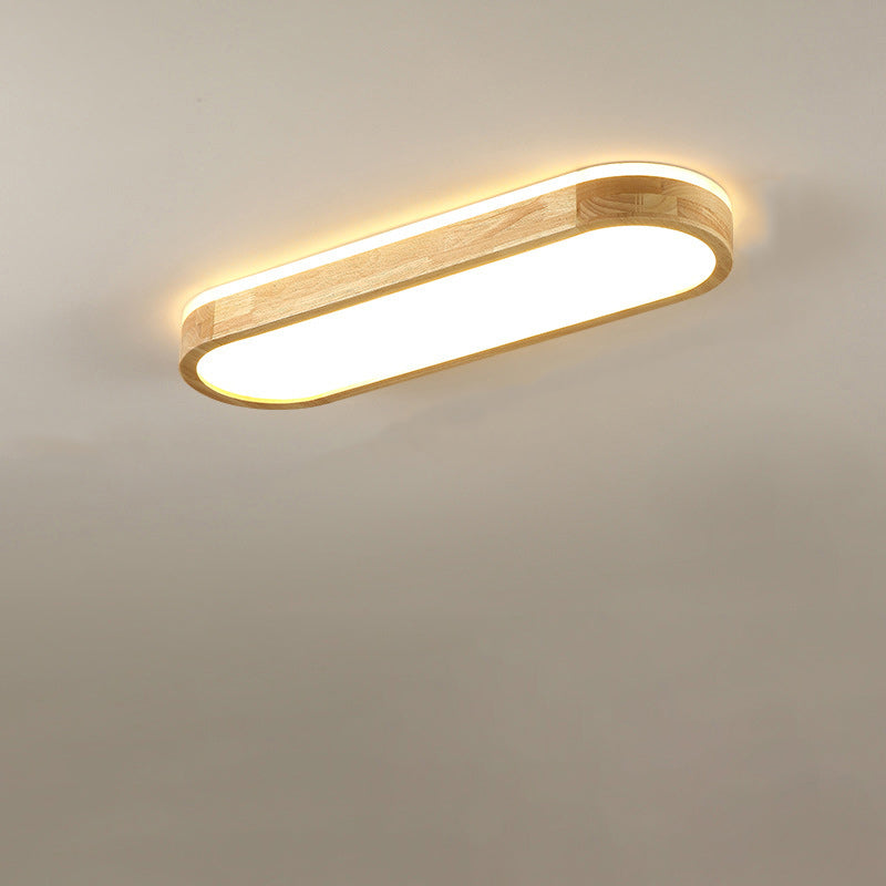 Traditional Japanese Rectangular Solid Wood Acrylic LED Flush Mount Ceiling Light For Living Room Lumendat