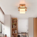 Traditional Japanese Rectangular Solid Wood Glass 1-light Semi-flush Mount Ceiling Light for Hallway