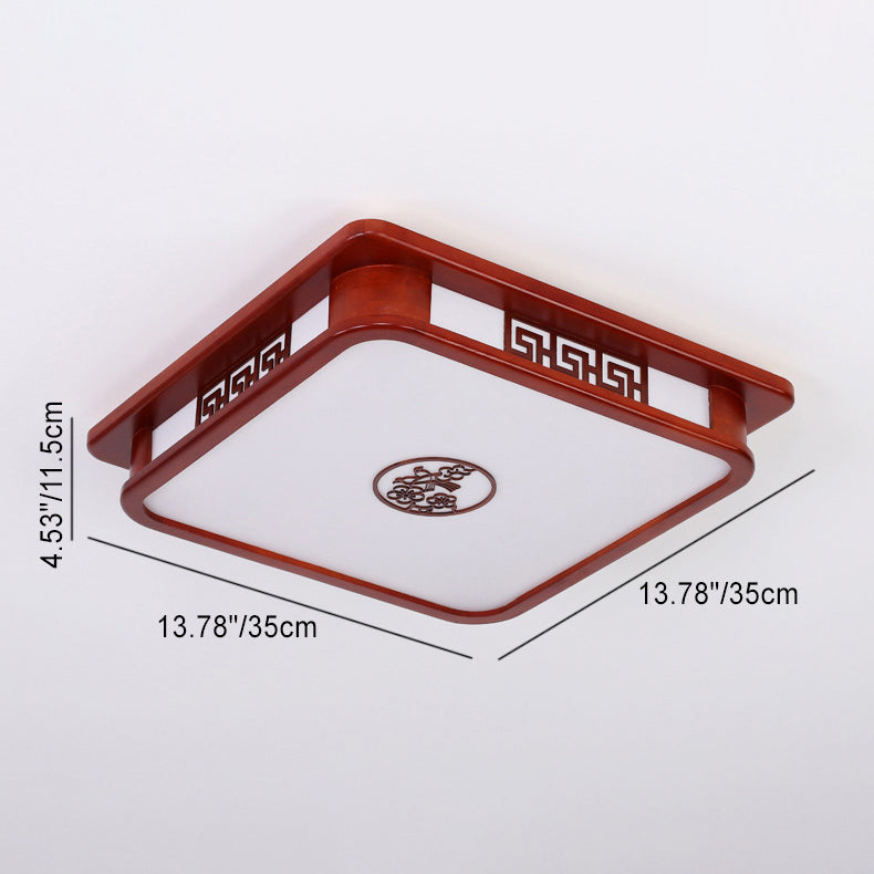 Traditional Chinese Rectangle Pine Acrylic LED Flush Mount Ceiling Light for Living Room