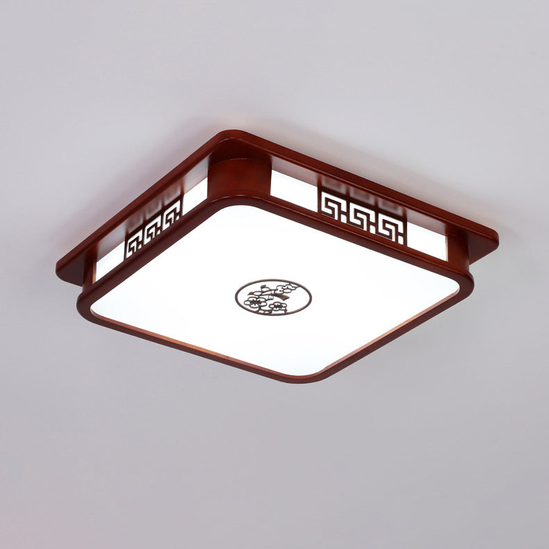 Traditional Chinese Rectangle Pine Acrylic LED Flush Mount Ceiling Light for Living Room
