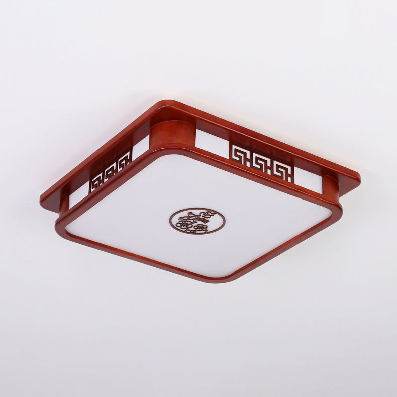 Traditional Chinese Rectangle Pine Acrylic LED Flush Mount Ceiling Light for Living Room