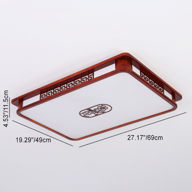 Traditional Chinese Rectangle Pine Acrylic LED Flush Mount Ceiling Light for Living Room