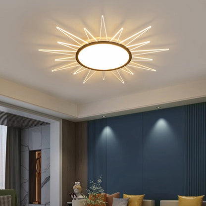 Modern Minimalist Sun Round Aluminum Acrylic LED Flush Mount Ceiling Light for Bedroom