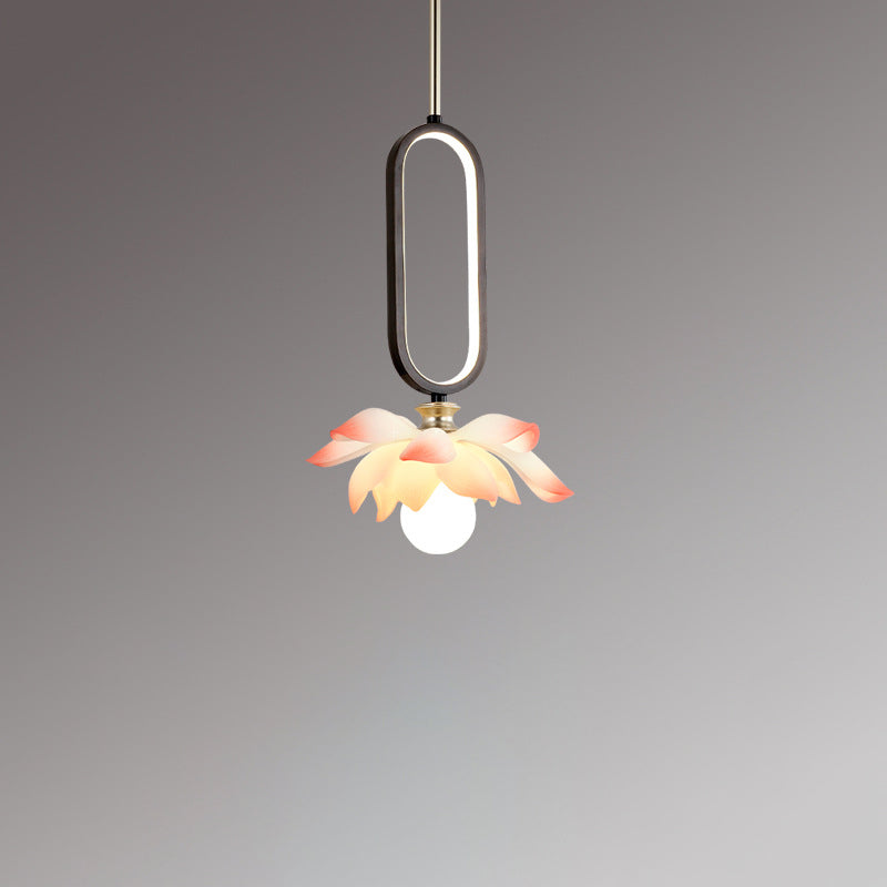 Contemporary Creative Flower Oval Resin Iron 1-light Pendant Light for Bedroom