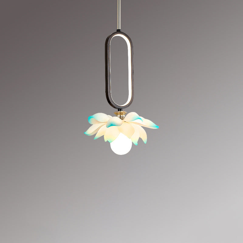 Contemporary Creative Flower Oval Resin Iron 1-light Pendant Light for Bedroom