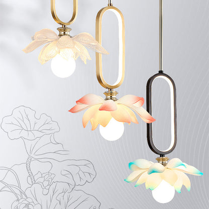 Contemporary Creative Flower Oval Resin Iron 1-light Pendant Light for Bedroom