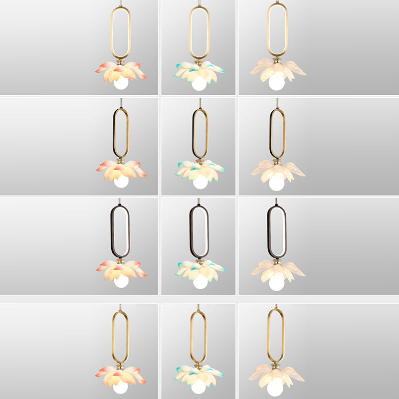 Contemporary Creative Flower Oval Resin Iron 1-light Pendant Light for Bedroom