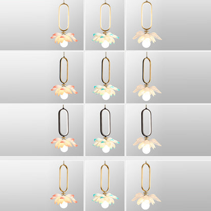 Contemporary Creative Flower Oval Resin Iron 1-light Pendant Light for Bedroom