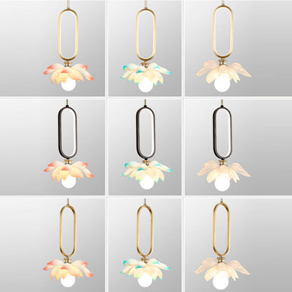Contemporary Creative Flower Oval Resin Iron 1-light Pendant Light for Bedroom