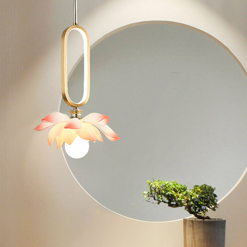Contemporary Creative Flower Oval Resin Iron 1-light Pendant Light for Bedroom