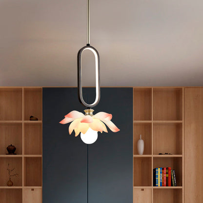 Contemporary Creative Flower Oval Resin Iron 1-light Pendant Light for Bedroom