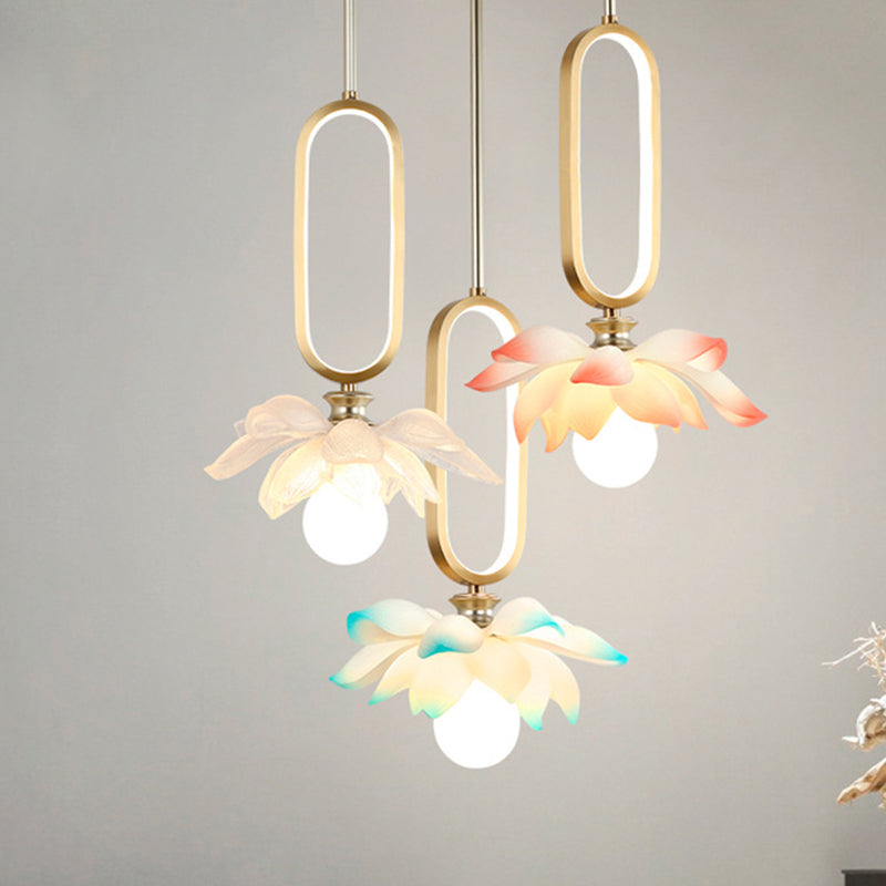 Contemporary Creative Flower Oval Resin Iron 1-light Pendant Light for Bedroom
