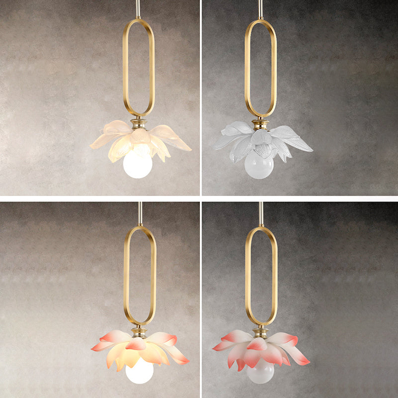 Contemporary Creative Flower Oval Resin Iron 1-light Pendant Light for Bedroom