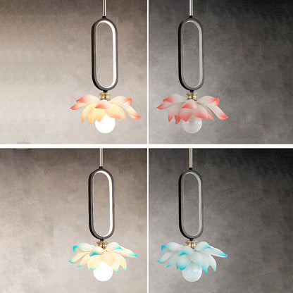 Contemporary Creative Flower Oval Resin Iron 1-light Pendant Light for Bedroom