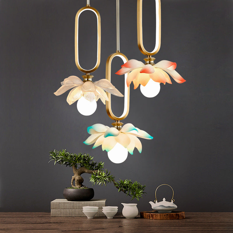 Contemporary Creative Flower Oval Resin Iron 1-light Pendant Light for Bedroom
