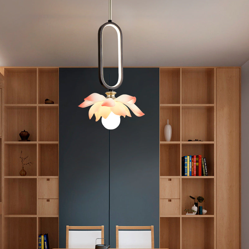 Contemporary Creative Flower Oval Resin Iron 1-light Pendant Light for Bedroom