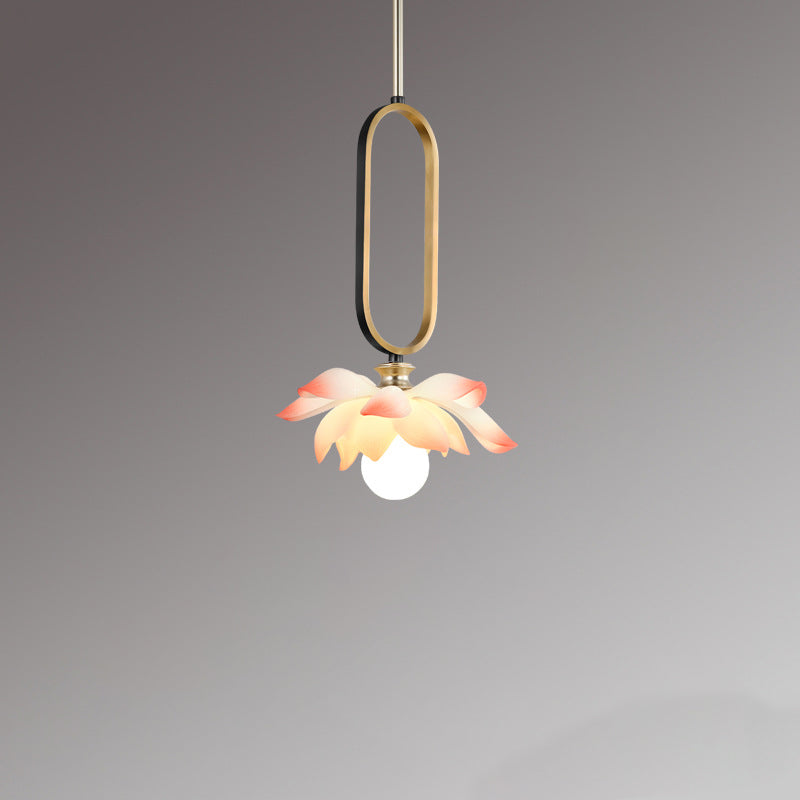 Contemporary Creative Flower Oval Resin Iron 1-light Pendant Light for Bedroom