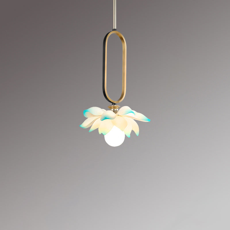 Contemporary Creative Flower Oval Resin Iron 1-light Pendant Light for Bedroom