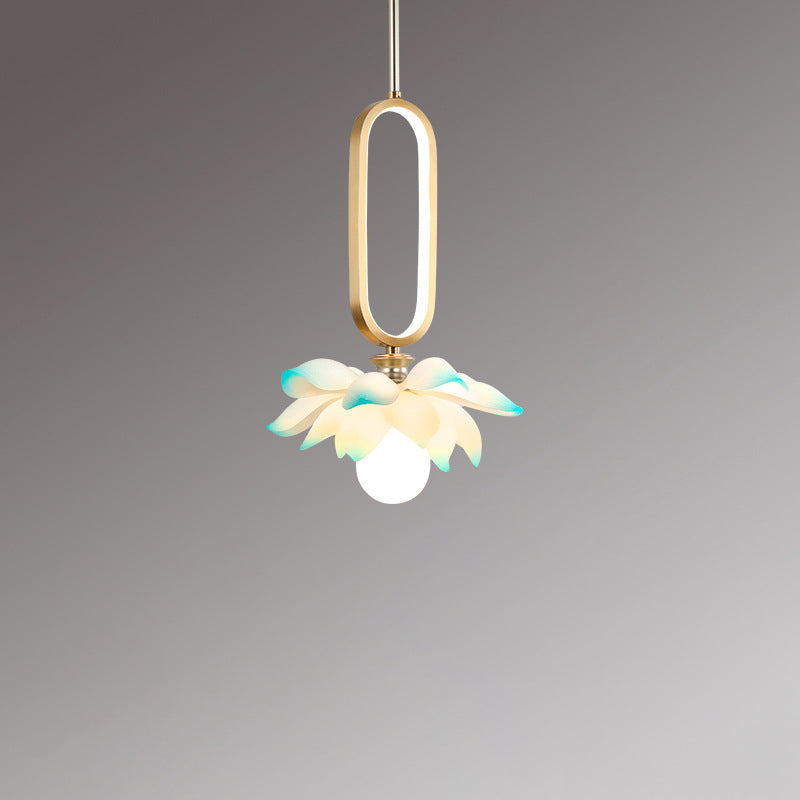 Contemporary Creative Flower Oval Resin Iron 1-light Pendant Light for Bedroom