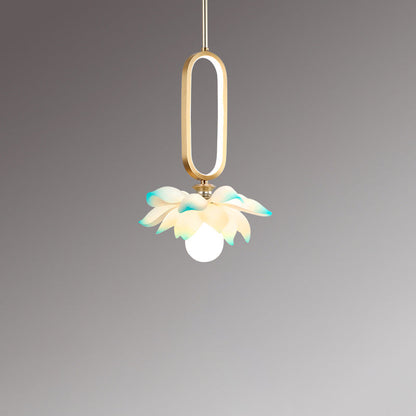 Contemporary Creative Flower Oval Resin Iron 1-light Pendant Light for Bedroom