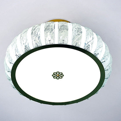 Modern Minimalist Drum Stainless Steel Crystal Acrylic LED Semi-Flush Mount Ceiling Light For Bedroom
