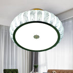 Modern Minimalist Drum Stainless Steel Crystal Acrylic LED Semi-Flush Mount Ceiling Light For Bedroom