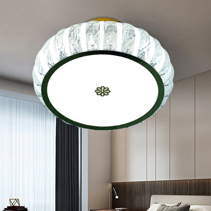Modern Minimalist Drum Stainless Steel Crystal Acrylic LED Semi-Flush Mount Ceiling Light For Bedroom