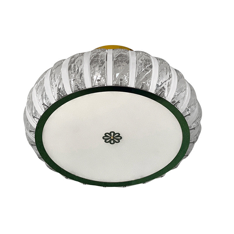 Modern Minimalist Drum Stainless Steel Crystal Acrylic LED Semi-Flush Mount Ceiling Light For Bedroom