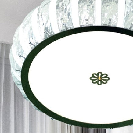 Modern Minimalist Drum Stainless Steel Crystal Acrylic LED Semi-Flush Mount Ceiling Light For Bedroom