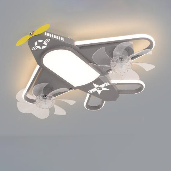 Contemporary Creative Airplane Iron Acrylic LED Flush Mount Ceiling Fan Light for Bedroom