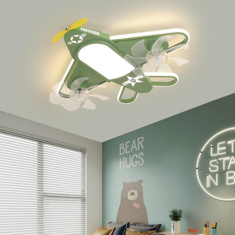 Contemporary Creative Airplane Iron Acrylic LED Flush Mount Ceiling Fan Light for Bedroom