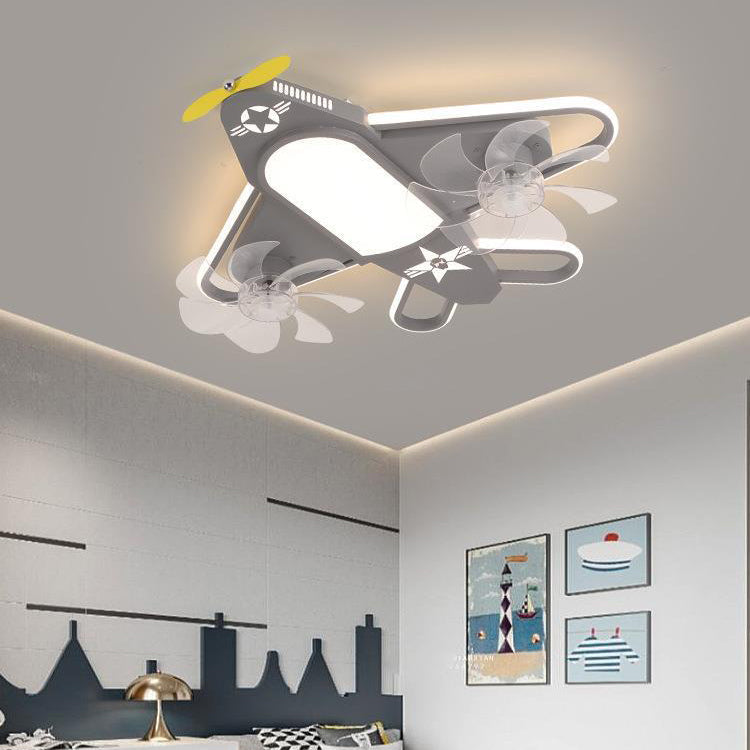 Contemporary Creative Airplane Iron Acrylic LED Flush Mount Ceiling Fan Light for Bedroom