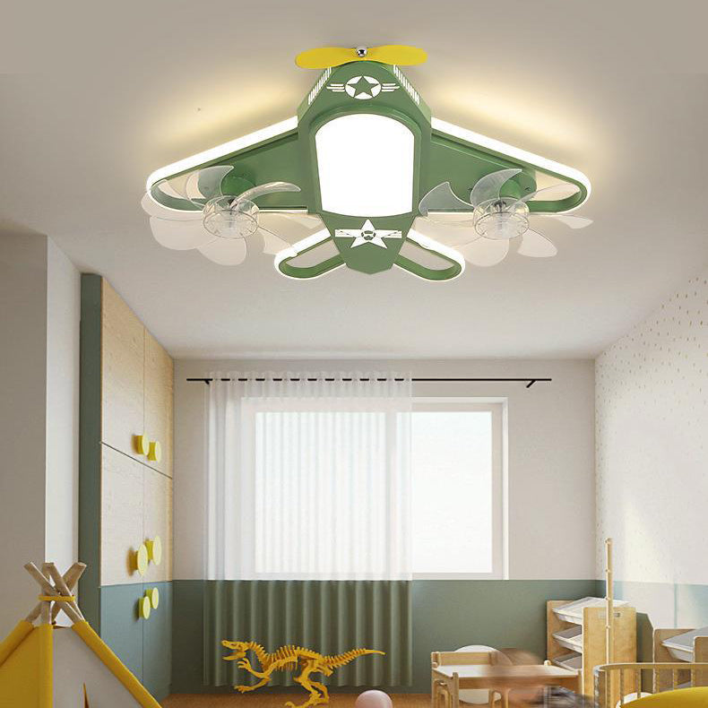 Contemporary Creative Airplane Iron Acrylic LED Flush Mount Ceiling Fan Light for Bedroom